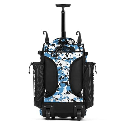 Boombah Catchers Superpack Hybrid Rolling Digital Camo Bat Bag - Multiple Colors - Wheeled & Backpack Version - color: Black/Columbia Blue
