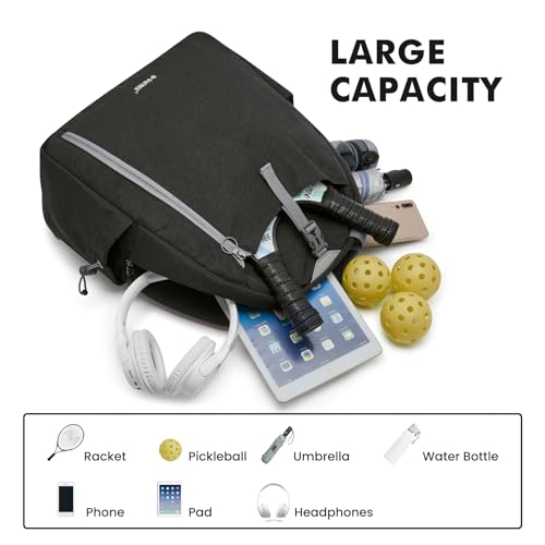 G4Free Tennis Backpack, Pickleball Bag Tote, Large Pickleball Bags for Women and Men, Casual Sports Gym Tennis Bag - color: Black