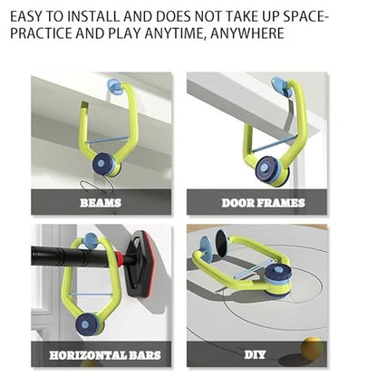 Door Plunking Game, Adjustable Hanging Ping Pong Trainer Set with Racket & Balls