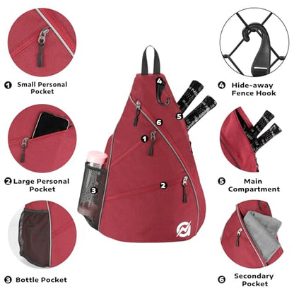 A11N SPORTS Pickleball Bag, Reversible Crossbody Sling Bag/Backpack for Women Men - color: Burgundy