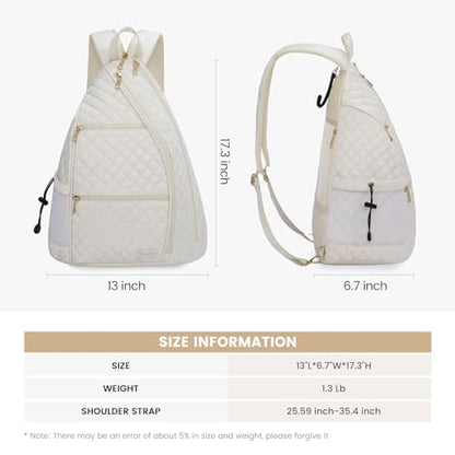 Women's Pickleball Backpack - Quilted Crossbody Sling Bag for Tennis & Pickleball Paddle - color: Beige Green, size: Medium