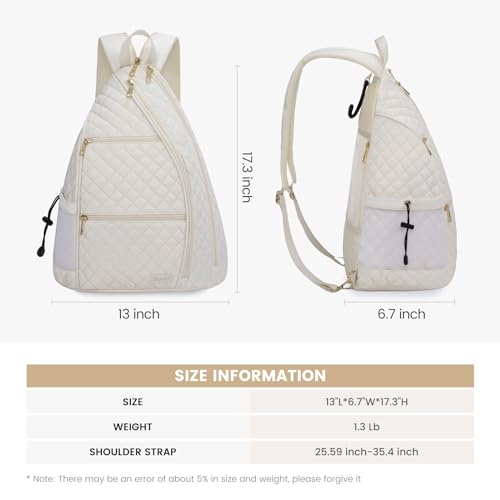 Women's Pickleball Backpack - Quilted Crossbody Sling Bag for Tennis & Pickleball Paddle - color: Beige Green, size: Medium