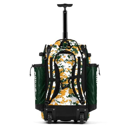 Boombah Catchers Superpack Hybrid Rolling Digital Camo Bat Bag - Multiple Colors - Wheeled & Backpack Version - color: Dark Green/Gold