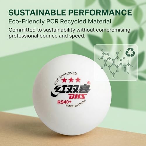 DHS Sports RS40 3 Star Table Tennis Ball - PCR Recycled Material, Elite Training Ball, ITTF Approved, Seamed 40mm+ Ball, 10 Balls Pack