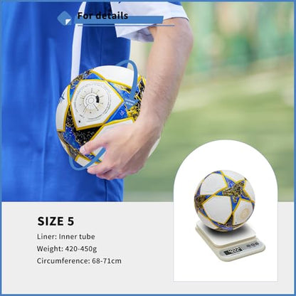 Professional Soccer Ball Size 5, Thermal Bonded Waterproof PU Match-Quality Training Ball with Pump - color: blue gold, size: size 5