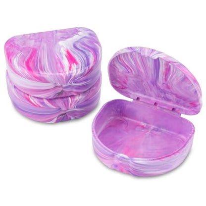 Practicon Marble Retainer Cases, Orthodontic Aligner Case, Mouth Guard Holder (3 Pack) (Pink Purple) - color: Pink Purple