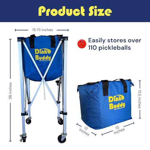 Pickleball Hopper with Wheels – Portable Ball Caddy – Pickleball Basket Holds 110 Balls