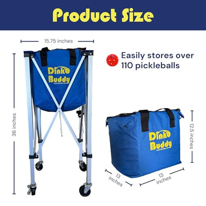 Pickleball Hopper with Wheels – Portable Ball Caddy – Pickleball Basket Holds 110 Balls