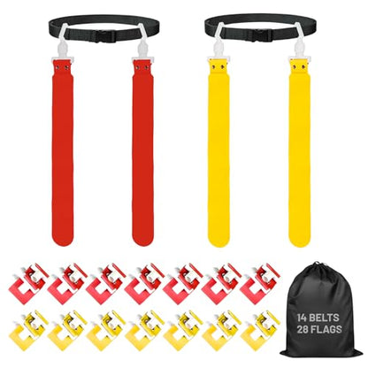 Flag Football Belts, 14 Player Adjustable Flag Football Set with 28 Flags for Youths Adults - Fits Up to 22-46" Waist - color: Red, Yellow