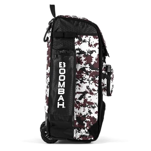 Boombah Rolling Catchers Superpack Baseball/Softball Gear Bag Digital Camo - 23-1/2" x 13-1/2" x 9-1/2" - Multiple Colors - Telescopic Handle and Holds 4 Bats - Wheeled Version - color: Black/Maroon