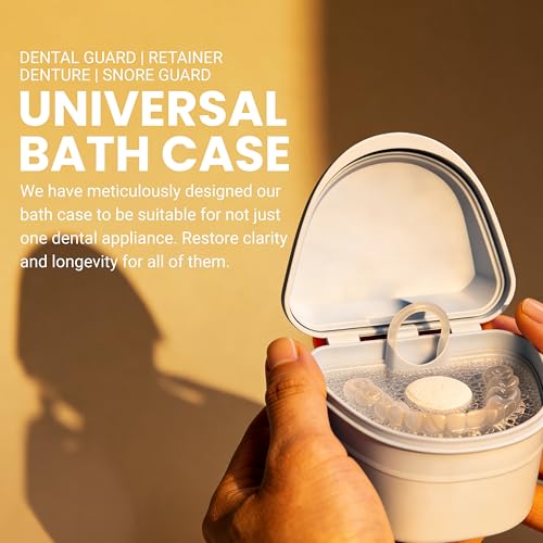 Retainer Cleaner and Soak Container, No-Mess Cleaning Tablets with Universal Denture Bath Case and Strainer, Multipurpose, for Mouth Guard Stains, Odor, and Plaque (92 Tablets + 1 Bath) by M3 - size: Dental Cleaning Kit (1 Count)