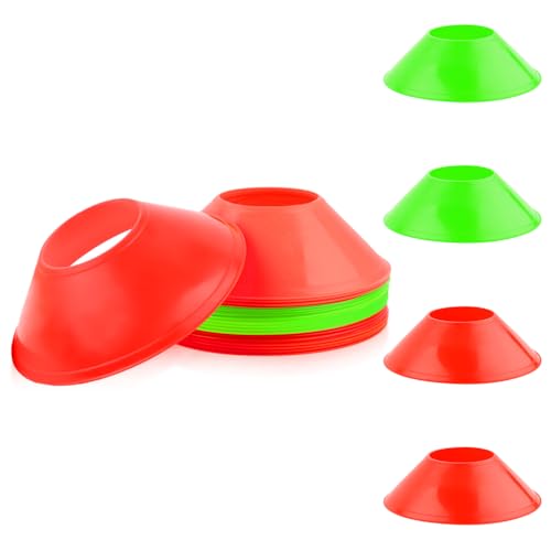 XIHIRCD 20pcs Soccer Cones for Sports Training, Football Cones Flexible Sports Agility Cones Training Cones for Basketball Football Running Drills Sports Games Field Cone Markers Kids (Red & Green)