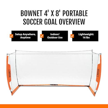 Bownet Portable Soccer Goal – Folding Pop Up Soccer Goal Net for Backyard Training & Practice, Durable Steel Frame, Easy Setup, Carry Bag Included - size: 4 x 8 ft