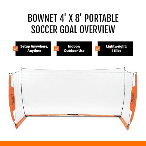 Bownet Portable Soccer Goal – Folding Pop Up Soccer Goal Net for Backyard Training & Practice, Durable Steel Frame, Easy Setup, Carry Bag Included - size: 4 x 8 ft