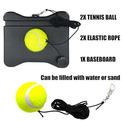 Tennis Trainer Rebound Baseboard Self Training Equipment with 2 Tennis Balls - color: Black