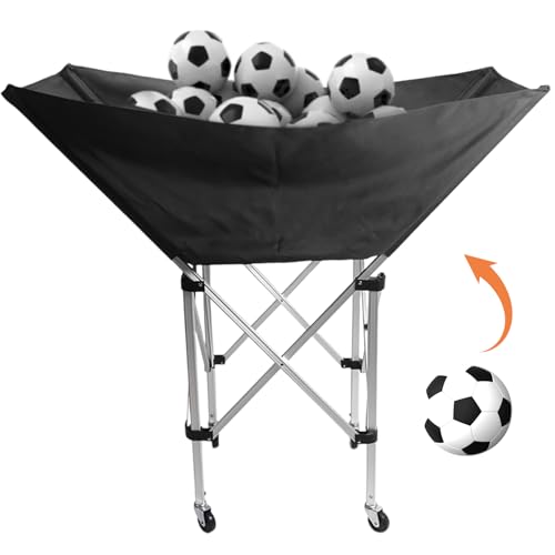Collapsible Hammock Ball Cart with Wheels, Heavy-Duty Volleyball Cart for Gym Garage Sports Equipment Organizer, Rolling Caddy with Carry Bag for Easy Storage Transport, Holds 30+ Balls