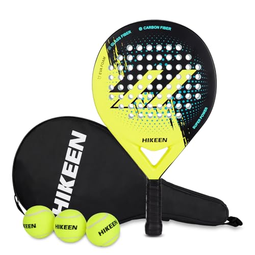 Hikeen Padel Racket Carbon Fiber Surface - EVA Memory Lightweight Paddle Racket with 3 Tennis Balls & Carry Case for Adults and Teenagers