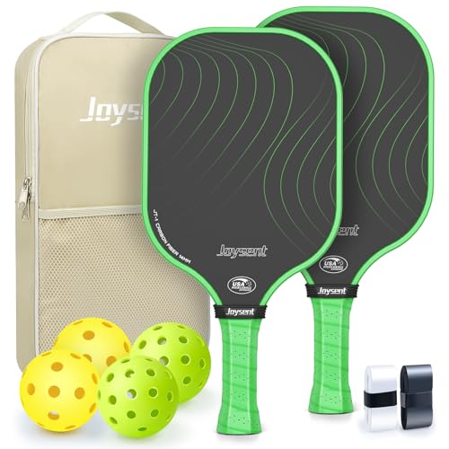 Pickleball Paddles Set, USAPA Approved Carbon Fiber Pickleball Set of 2 with Beginner Pickleball Rackets, Indoor Outdoor Pickle Balls for Adults Men Women, JT-1 - color: Green