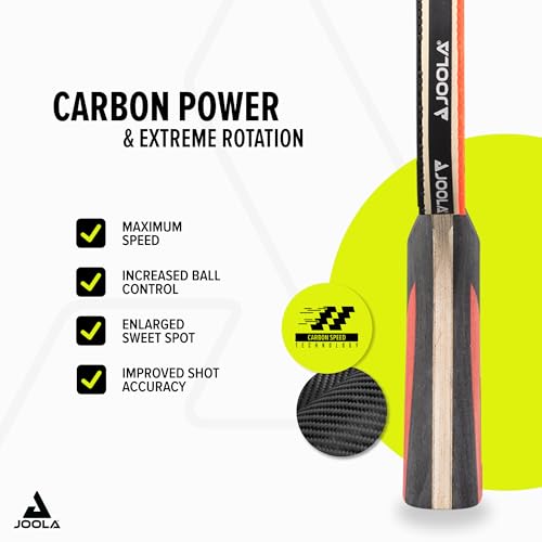 JOOLA Infinity Carbon Professional Table Tennis Paddle with Cover – Ergonomic Comfort Grip - ITTF Approved Rubbers - Competition Paddle for Powerful Spin - Protective Packaging Case