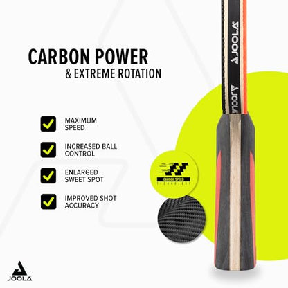 JOOLA Infinity Carbon Professional Table Tennis Paddle with Cover – Ergonomic Comfort Grip - ITTF Approved Rubbers - Competition Paddle for Powerful Spin - Protective Packaging Case