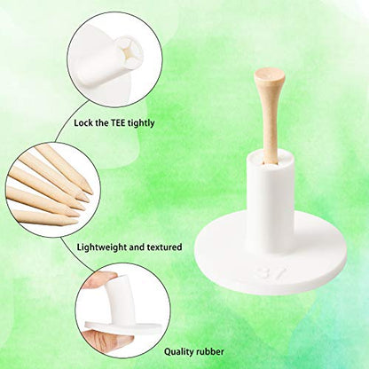Sumind 10 Set Golf Rubber Tee Holder Set for Driving Range Golf Practice Mat Indoor Outdoor Size 1.5 Inch (10 Rubber Tee Holders, 10 Bamboo Tees)