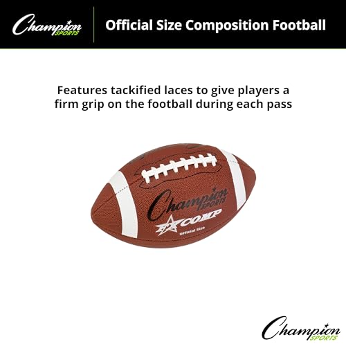 Champion Sports Pro & Composite Series Footballs – Water-Resistant Composite, Indoor/Outdoor, Official–Pee Wee Sizes - size: Official, style: Composite