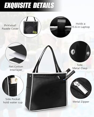 Tennis Tote Bag for Women, Lightweight Waterproof Tennis Racket Bag Holds 2 Rackets, Pickleball Bag, Large Sports Tote