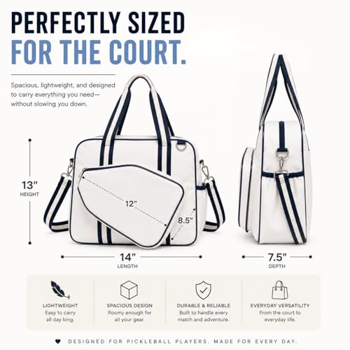 Pickleball Tote Bag with Paddle Pocket & Adjustable Strap, Spacious Pickleball Bag with Multiple Compartments for Paddles, Balls, Shoes & Accessories