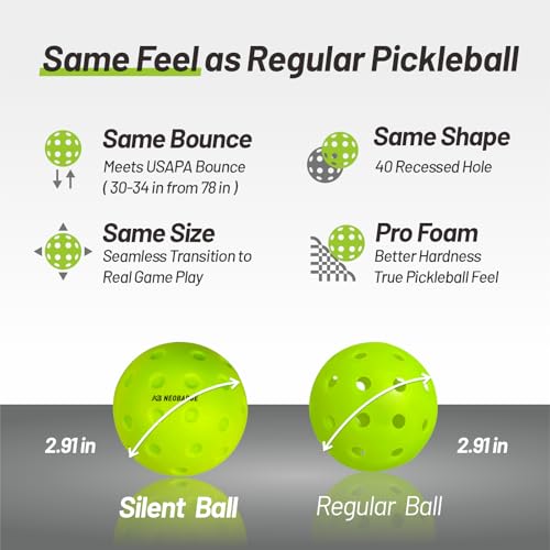Silent Pickleball Balls - Quiet Practice for Indoor & Outdoor | Pro Foam, 40 Holes | Real Feel Like Traditional Pickleballs | USAPA Standard Bounce | 4-Pack + Bonus Mesh Bag - color: Green