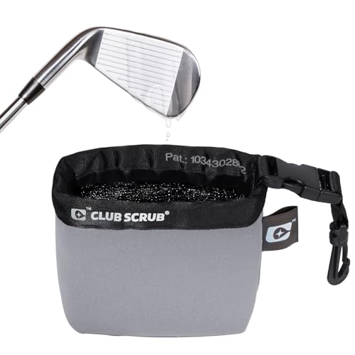Club Scrub Golf Club and Golf Ball Cleaning Bag, Waterproof Clean Face Technology Liner, Detachable Clip, Machine Washable, Cleans Club Grooves, Dry Exterior (Neoprene or Microfiber Option Available) - color: Gray, style: Neoprene