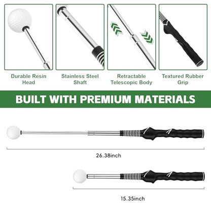 Retractable Golf Swing Trainer & Grip Trainer – Swing Click Feedback Training Aid for Rhythm & Grip Correction(Right Hand), Indoor & Outdoor Practice Trainer with Arm Band for Arm Alignment