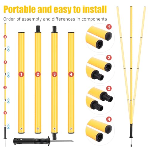 Soccer Agility Training Equipment: 6 Soccer Agility Poles, 20ft Agility Ladder, 10 Soccer Cones, 1 Jump Rope. Soccer Training Poles for Speed Training, Agility Training - color: yellow