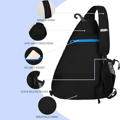 Goloni Pickleball Sling Bag for Men Women, Lightweight Pickleball Backpack with Fence Hook - color: Black Blue