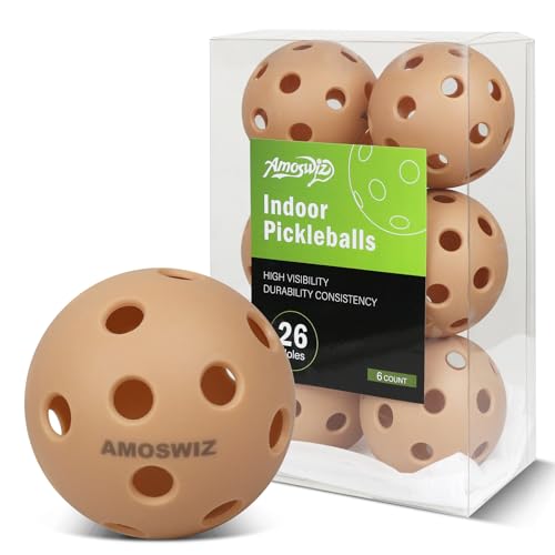 Indoor Pickleball Balls, 6/12 Pack of 26 Holes Pickleballs, USAPA Approved Indoor Pickleballs Set, High Visibility Durable Pickle Balls for Training and Tournament - color: Brown Indoor Balls with Mesh Bag