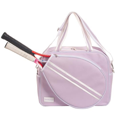 Remobia Hicol Purple PU Leather Women Large Sports Handbag Tennis Racket Shoulder Bag Tennis Tote Bag for 2 Rackets, with Water Bottle Holder