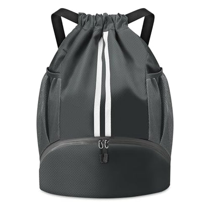 BROTOU Soccer Bags, Football Backpack, Volleyball Bag, Drawstring Backpack with Ball and Shoe Compartment, Football bags for Equipment Swim Gym Bag - color: Dark Gray