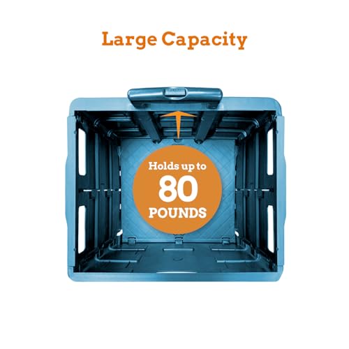 Inspired Living Ultra-Slim Rolling Collapsible Storage Pack-N-Roll Utility-carts, with Telescopic Handle, for Home, Garden, Shopping, Office, School use, Large, Blue, Wave Print