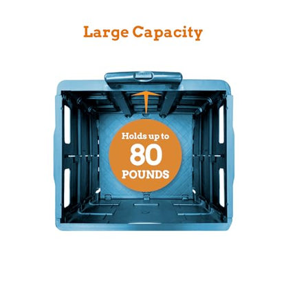 Inspired Living Ultra-Slim Rolling Collapsible Storage Pack-N-Roll Utility-carts, with Telescopic Handle, for Home, Garden, Shopping, Office, School use, Large, Blue, Wave Print