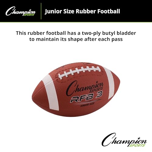 Champion Sports Rubber Football – Durable All-Weather Ball for Pee Wee to Official Sizes, Indoor & Outdoor Play - style: Junior Size (Ages 10-12)