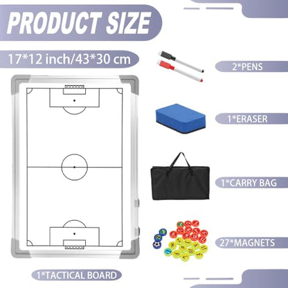 Soccer Coaching Board Magnetic, Double-Sided Dry Erase Soccer Tactics Board for Coaches, Soccer Magnet Board & Coaching Equipment with Markers, Pen, Carry Bag, Coach Gift - color: Soccer-white