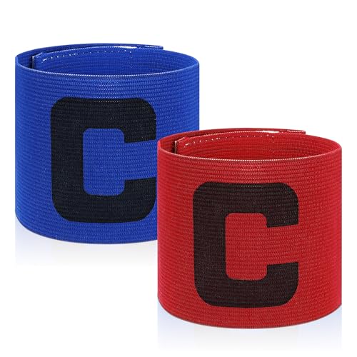 Linkidea 2 Pcs Kids Soccer Captain Armband, Breathable Nylon Arm Band, Elastic Adjustable Sports Accessories for Team Competition or Training for Age 6-9 (Blue & Red)