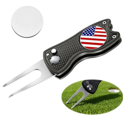 Adhere Golf Ball Markers & Divot Tools Personlized Enamel Ball Markers with a Magentic hat Clip,Unique Premium Golf Accessories Gift for Golfer. - color: Z-Black divot tools +USA flag