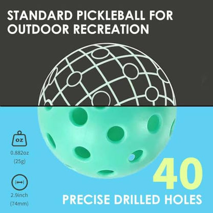 Outdoor Pickleball Balls, 40-Hole 4 Pack Outdoor/Indoor Pickle Balls, Premium High Durability & Consistent Bounce, Pickleball Ball True Stable Flight for Training and Match Play