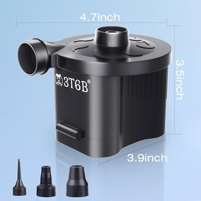 Electric Air Pump for Inflatables, Battery Powered Wireless Air Pump for Mattress with 3 Nozzles, Quick-Fill Blower Inflator/Deflator for Outdoor Camping, Air Mattress, Inflatable Couch, Pool Toy