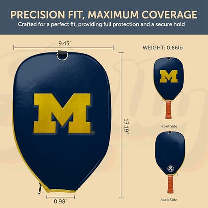 Officially Licensed Collegiate Pickleball Paddle Cover - Lightweight PU Leather Material - Durable Foam Interior Protection with Zippered Closure - Fits Most Paddles on the Market - color: Michigan Wolverines