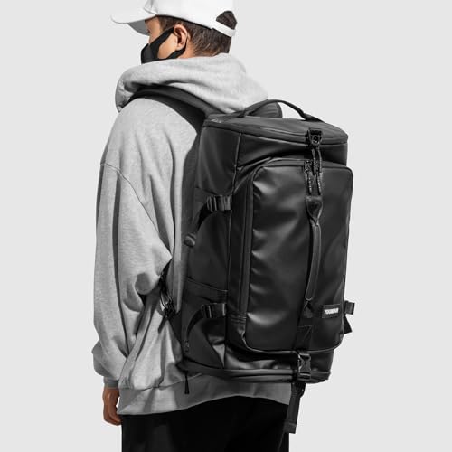 YOUMIAN Gym Duffle Bag 3 IN 1 Travel Backpack 40L Waterproof Shoe Compartment for Men and Women Basketball Soccer Sports Bag (Black) - color: Black