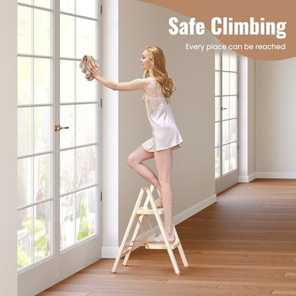 2 Step Ladder, 2 Step Stool for Adults, Folding Step Ladder with Secure Footing, Widened Pedal, Aesthetically Pleasing Looking, Blends Right into Domestic Rooms, Cream Chocolate - size: 2 Step