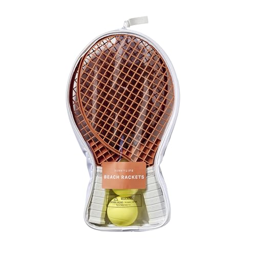 SUNNYLiFE Beach Racket Set, Beach Tennis, 2 Rackets and 2 Balls, PP and TPR Material, Clay Color, with Mesh Carry Bag