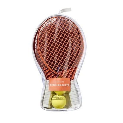 SUNNYLiFE Beach Racket Set, Beach Tennis, 2 Rackets and 2 Balls, PP and TPR Material, Clay Color, with Mesh Carry Bag