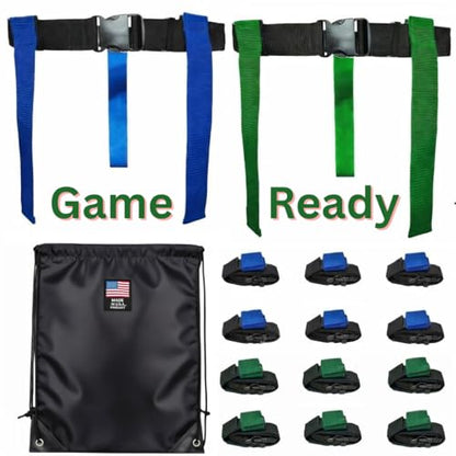 HE Adult Flag Football Belts 40″ Adjustable, Extra-Wide 2″ Heavy-Duty Polypro – American Made Lifetime Waranty Several Colors - color: Blue/Green